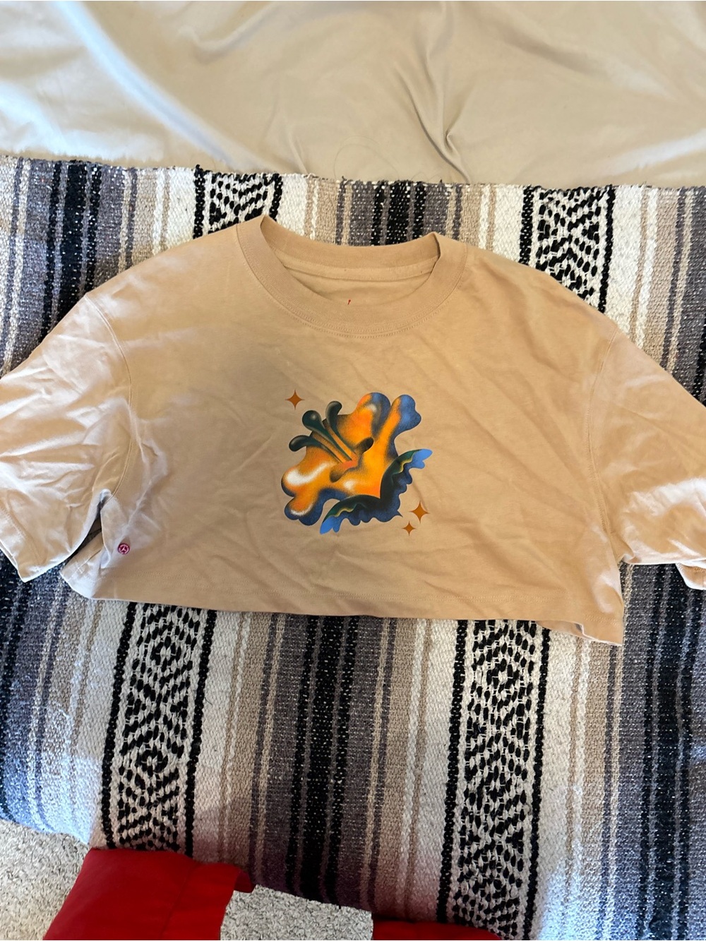 Jordan Beige Crop Tee with Orange & Blue Graphic